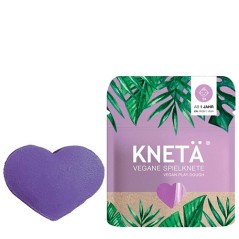 Bolsa ziplock de plastilina vegana artesanal de color lila de la marca KNETÄ junto a una muestra de masa lila.