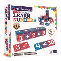 set de construcción magnético educacional microMAGS Aprende los Números de MAGNA-TILES mostrando ecuaciones sencillas