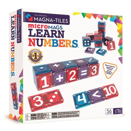 set de construcción magnético educacional microMAGS Aprende los Números de MAGNA-TILES mostrando ecuaciones sencillas