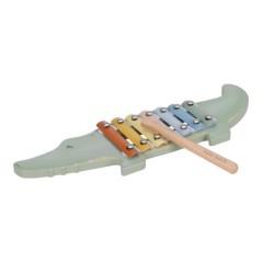 Xilófono infantil de madera sostenible FSC con forma de cocodrilo de la línea Safari Friends con láminas metálicas