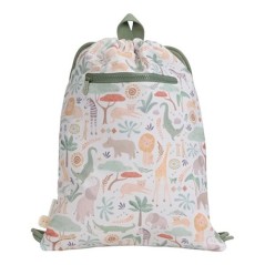 Bolsa de deporte tipo saco con cuerdas y bolsillo frontal con estampado de safari de la marca Little Dutch.