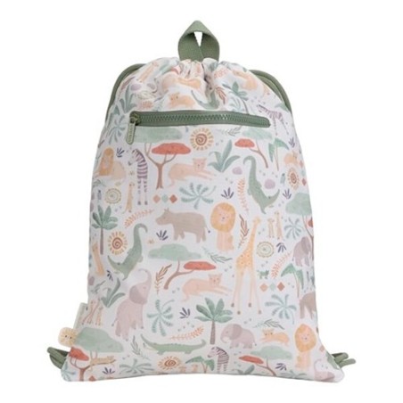 Bolsa de deporte tipo saco con cuerdas y bolsillo frontal con estampado de safari de la marca Little Dutch.