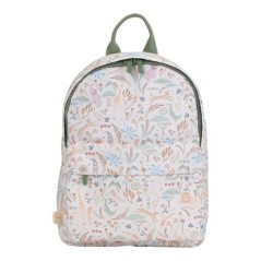 Mochila infantil con estampado de animales de safari en tonos suaves de la marca Little Dutch con bolsillo frontal