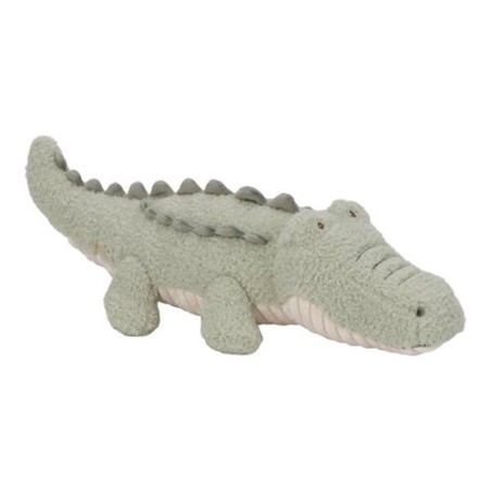Peluche suave de cocodrilo verde empolvado de la colección Safari Friends de Little Dutch en posición tumbada.