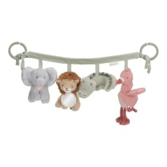 Guirnalda de tela mullida para carrito de bebé con peluches colgantes de elefante, león con espejo, cocodrilo y flamenco.