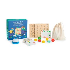 Caja del juego de mesa de rapidez Rapido Duo Les Loufoques con ilustraciones de perro y caballo de Moulin Roty.