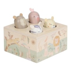 Vista frontal del pop-up de madera Safari Friends de Little Dutch.