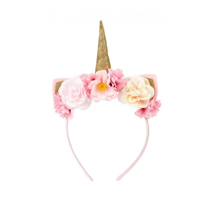 Diadema Unicornio Flores Dorado