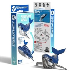 Maqueta o puzzle en tres dimensiones de una ballena jorobada de cartón reciclado azul de la marca Eugy número 051