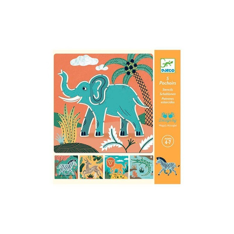 Plantillas de Dibujo Animales Salvajes Djeco - Set de 5 Láminas
