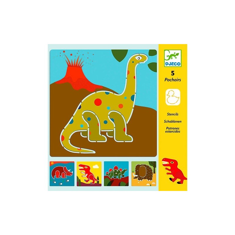 Plantillas de Dibujo Dinosaurios Djeco - Set de 5 Láminas Creativas