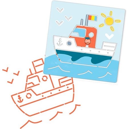 Plantillas de Dibujo Transportes Djeco - Set de 5 Láminas (Coches, Aviones y más)